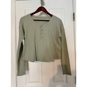 Hollister Waffle Knit Henley Womens Small Sage Green Cropped Long Sleeve Thermal